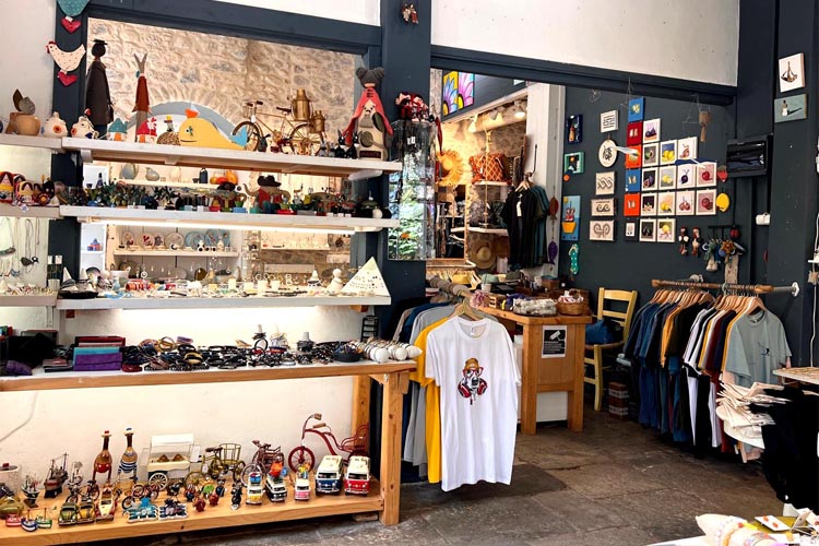 Handmade gifts and clothing at RIZA Gift Shop in Kardamyli, Mani, Greece